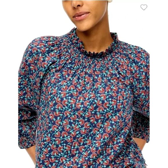 J. Crew Women's Navy cottonPoplin Ruffle-Neck Popover Blouse Medium A001573 - Picture 1 of 6